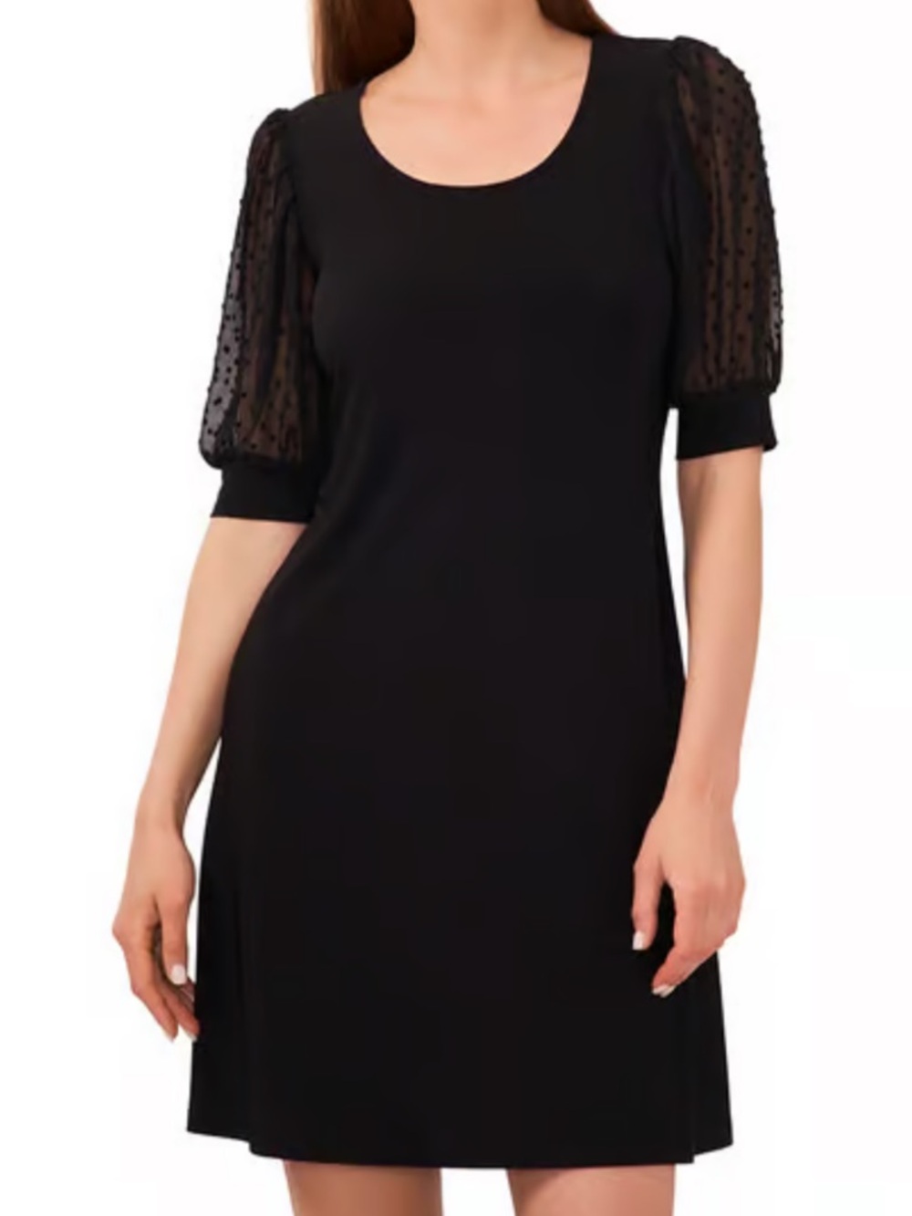 Womens MSK Short Sleeve Clip Dot Band Round Neck Shift Dress - Picture 10 of 11